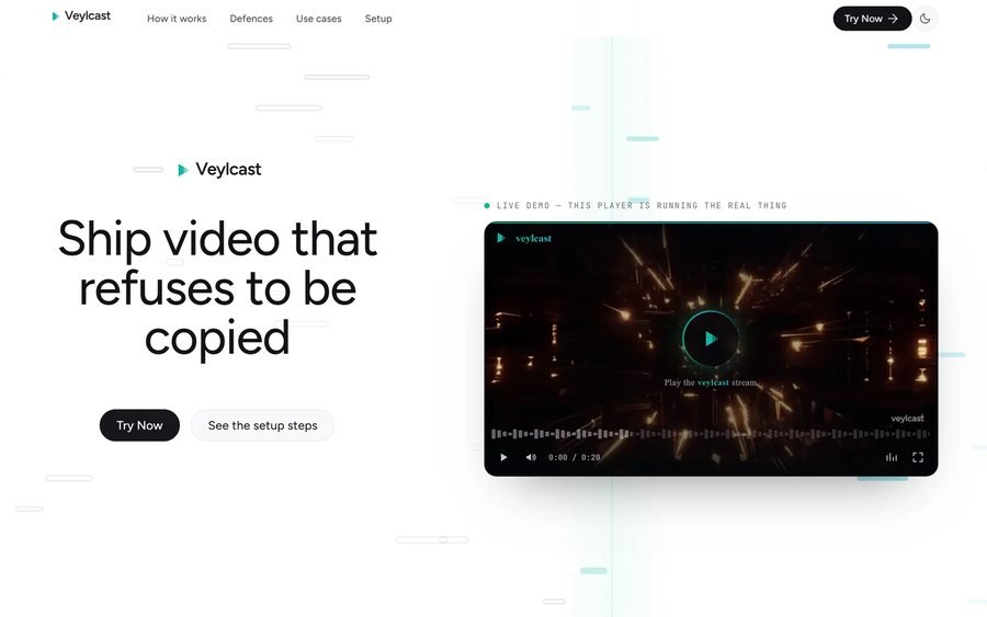 Veylcast home page — encrypted video delivery platform